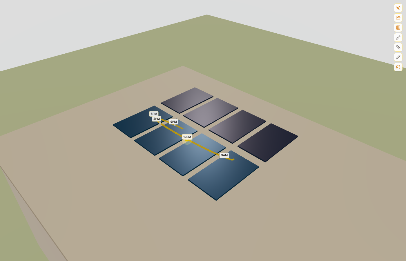 3D view of solar panels on the roof color-coded by string assignment