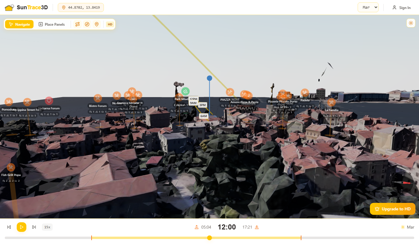 3D viewer showing orbit and zoom controls